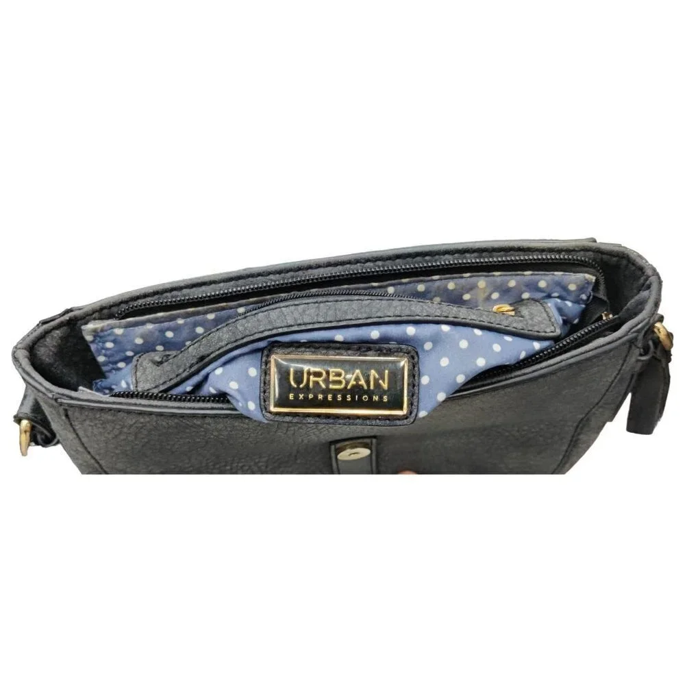 Crossbody Shoulder Strap Dark Grey Vegan Faux Leather Messenger Bag